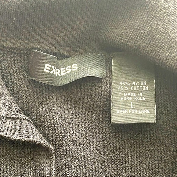 Express Collared Black Short Sleeve V Neck Top Size L - Picture 3 of 4